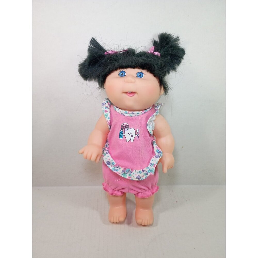 Vtg 1996 Cabbage Patch Kids Brushin' Teeth Baby Doll Vinyl Body 13" Black Hair